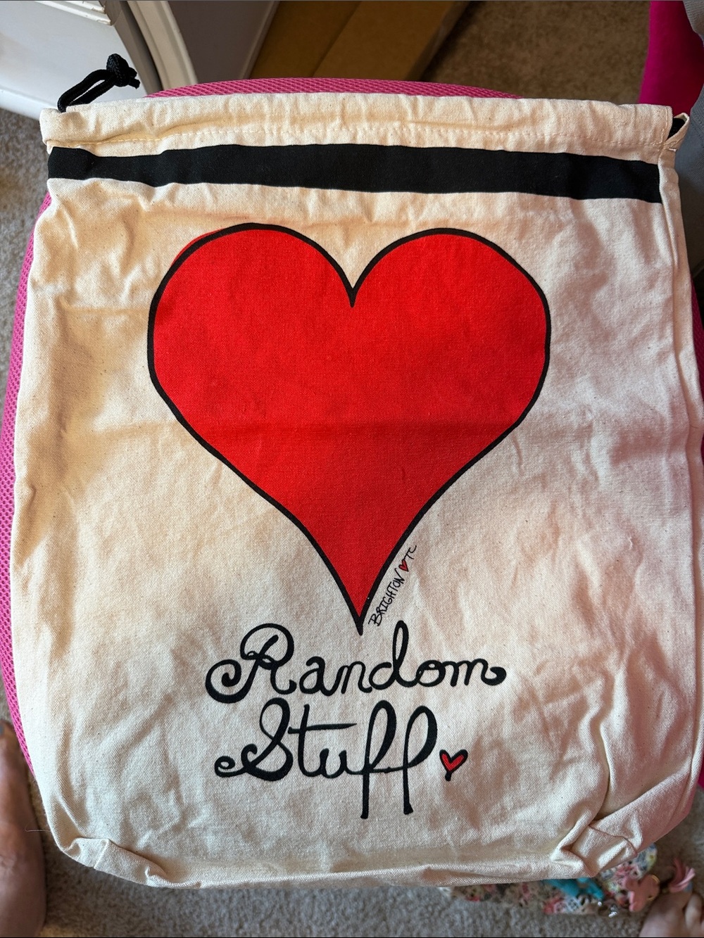 Brighton Canvas Drawstring Bag with Red Heart Graphic